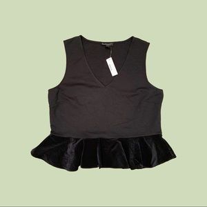 J. Crew Black and Velvet Peplum Sleeveless Top